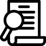 Icon of magnifying glass over lined paper